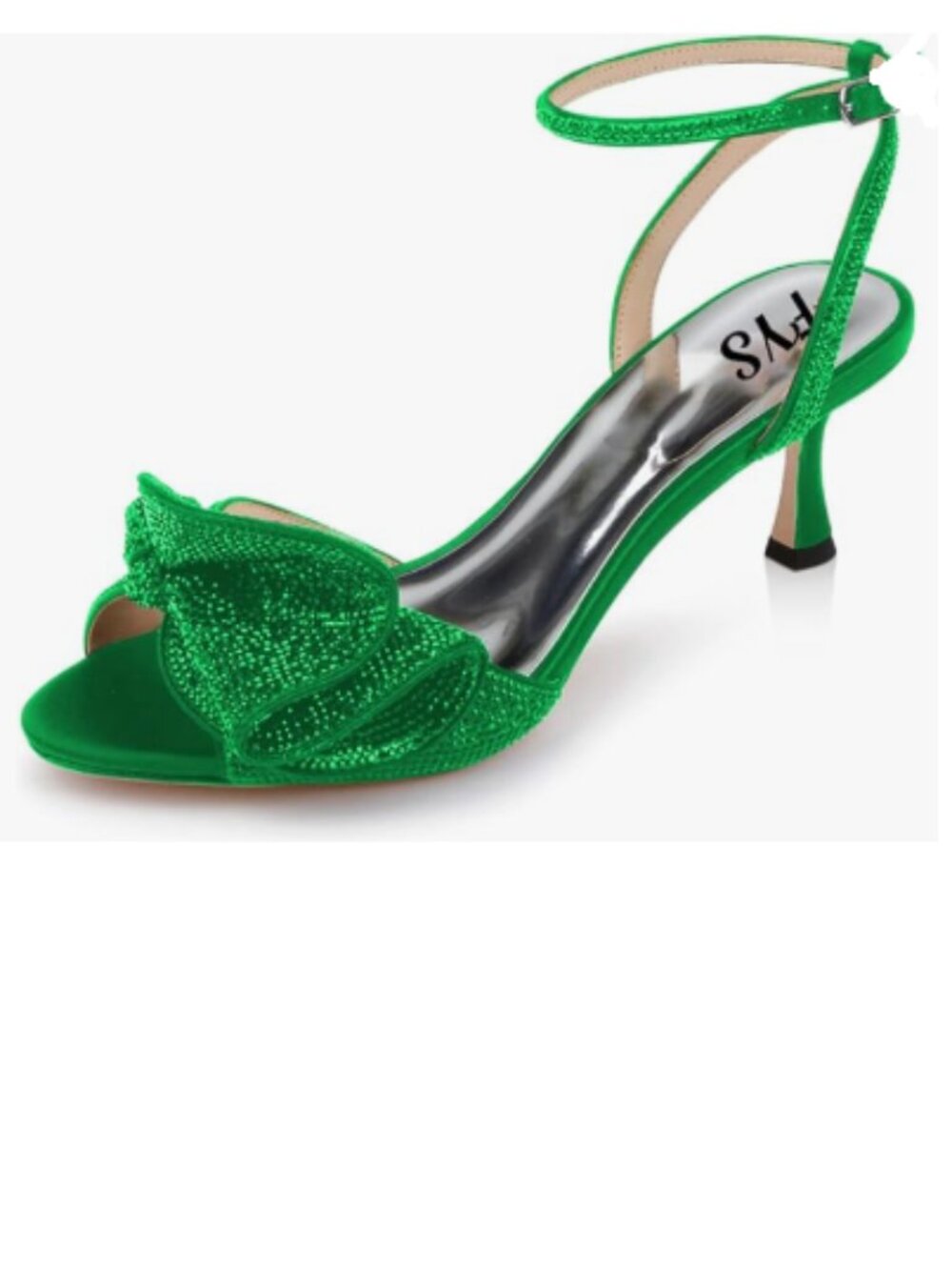FYS Green Cute Rhinestones Bow Peep Toe High Heel Ankle Strap Sandals